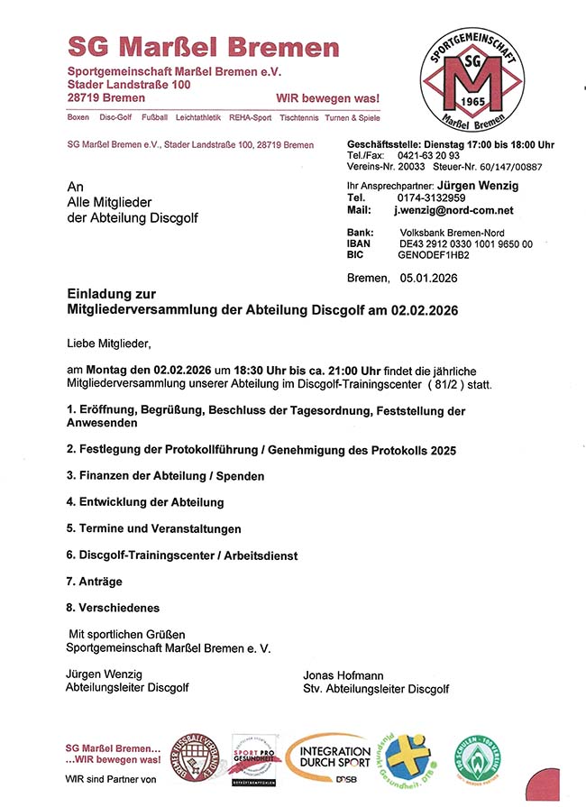 Einladung MV Discgolf 2026