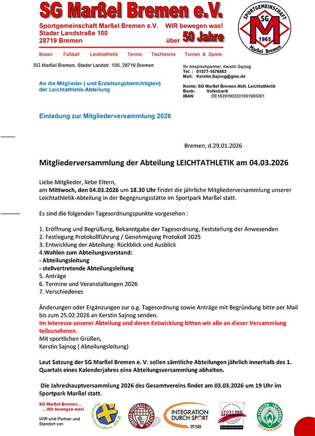 Einladung MV Leichtatletik