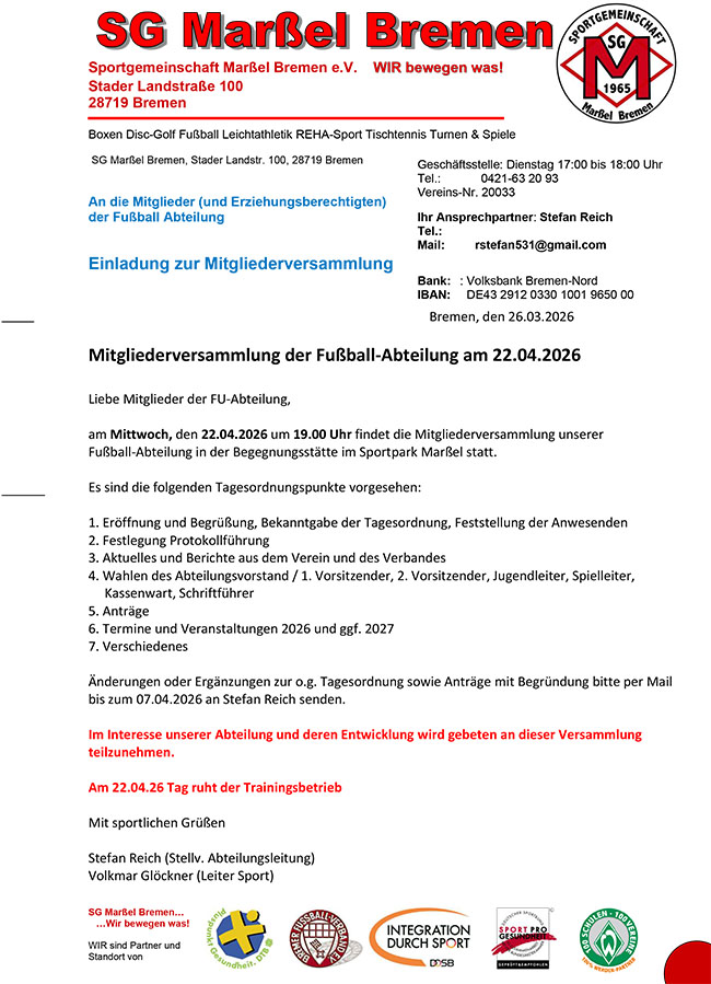 Einladung zur Mitgliederversammlung Fußball 2026
